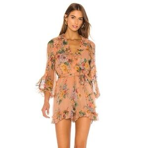 Zimmermann Zinnia Coral Silk Floral Romper Playsuit Size 0 Belt Lined Romantic